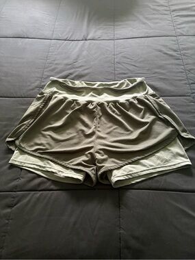 Women's Olive Green Activewear Layered Running Shorts